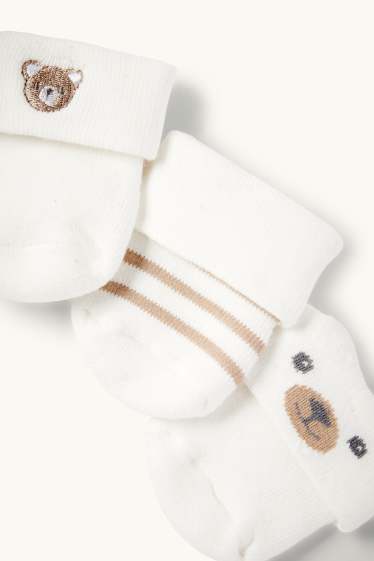 Unisex - Multipack of 3 - teddy bear - newborn socks with motif - white