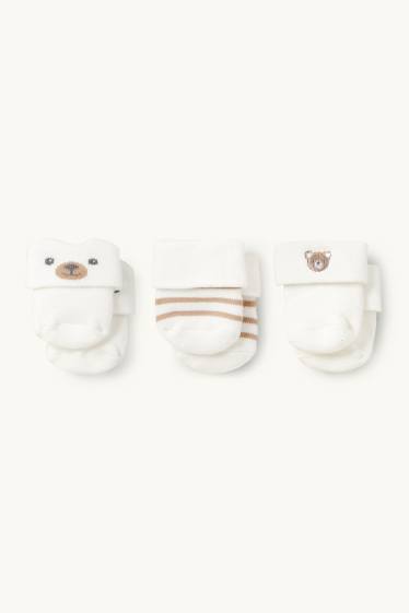 Unisex - Multipack of 3 - teddy bear - newborn socks with motif - white