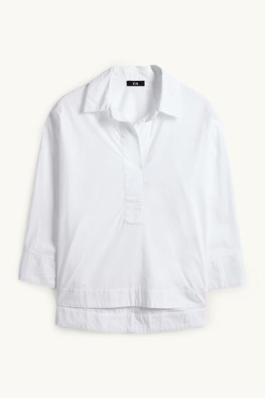 Donna - Blusa con scollo a V - bianco