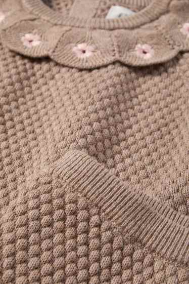 Baby Mädchen - Blümchen - Baby-Crochet-Outfit - 2 teilig - strukturiert - hellbraun