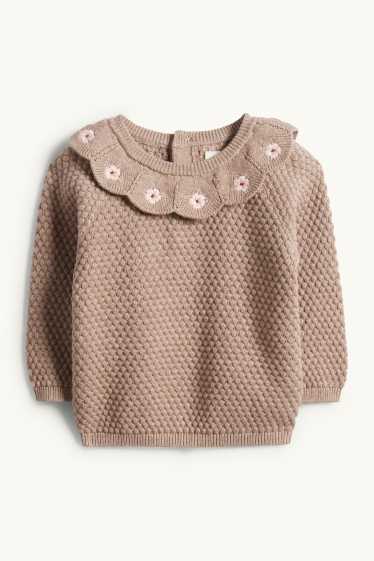 Baby Mädchen - Blümchen - Baby-Crochet-Outfit - 2 teilig - strukturiert - hellbraun