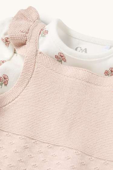 Baby Mädchen - Blümchen - Baby-Outfit - 2 teilig - weiss / rosa