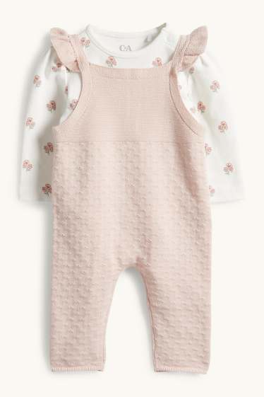 Baby Mädchen - Blümchen - Baby-Outfit - 2 teilig - weiss / rosa