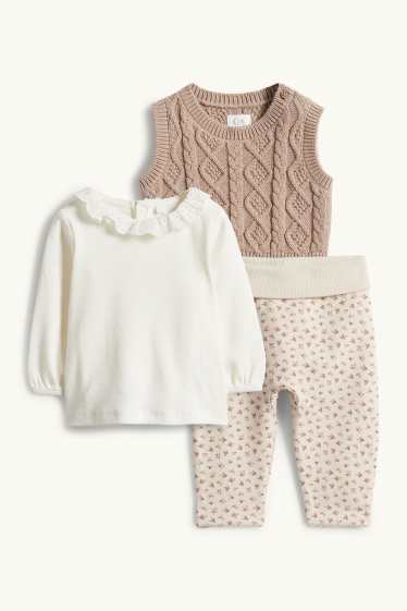 Baby Mädchen - Blümchen - Baby-Outfit - 3 teilig - weiss / beige