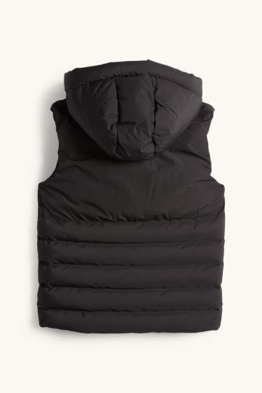 Copii - Băieți - Vestă matlasată cu glugă - rezistentă la apă - negru