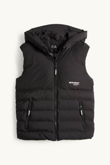 Copii - Băieți - Vestă matlasată cu glugă - rezistentă la apă - negru