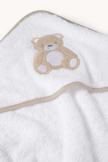 Unisexe - Teddy bear - serviette de toilette à capuche pour bébé - blanc