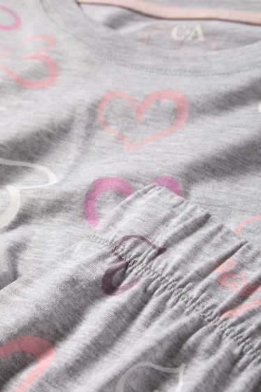 Damen - Pyjama - gemustert - hellgrau-melange