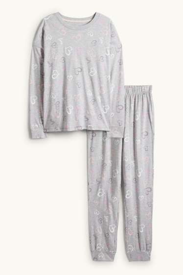 Damen - Pyjama - gemustert - hellgrau-melange