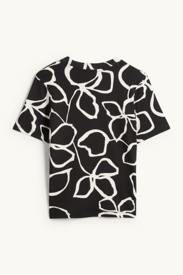 Women - T-shirt - regular fit - floral - black / white