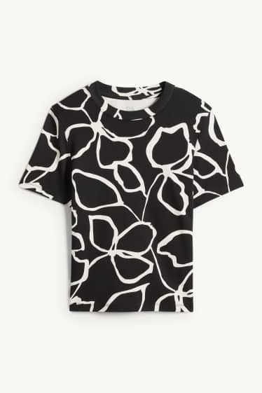 Women - T-shirt - regular fit - floral - black / white