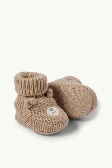 Unisex - Teddy bear - baby booties - light brown
