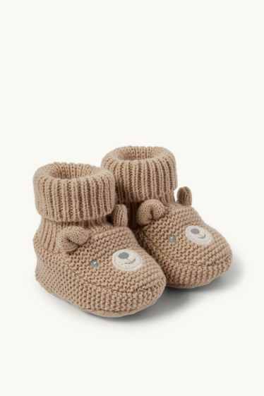 Unisex - Teddy bear - baby booties - light brown