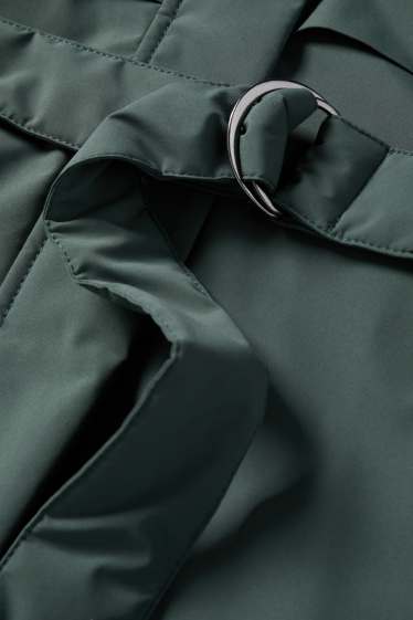 Women - Coat with hood and belt - lined - water-repellent - dark green
