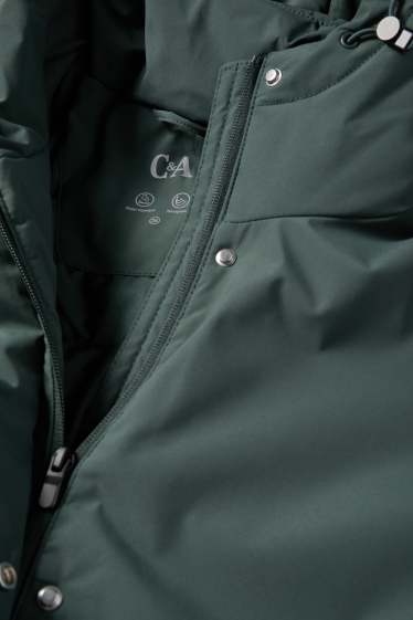 Women - Coat with hood and belt - lined - water-repellent - dark green