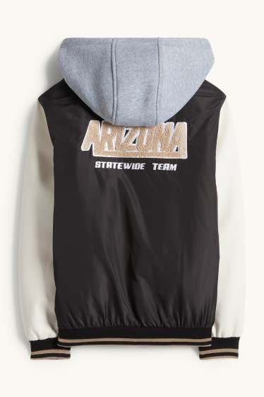 Copii - Băieți - Fotbal american - jachetă tip college cu glugă - negru