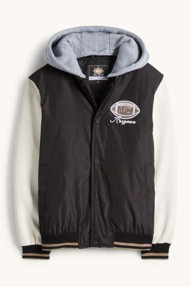 Copii - Băieți - Fotbal american - jachetă tip college cu glugă - negru