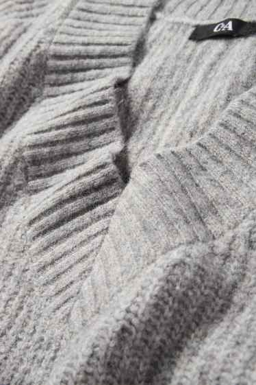 Damen - Pullover mit V-Ausschnitt - gerippt - hellgrau-melange