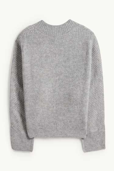 Damen - Pullover mit V-Ausschnitt - gerippt - hellgrau-melange