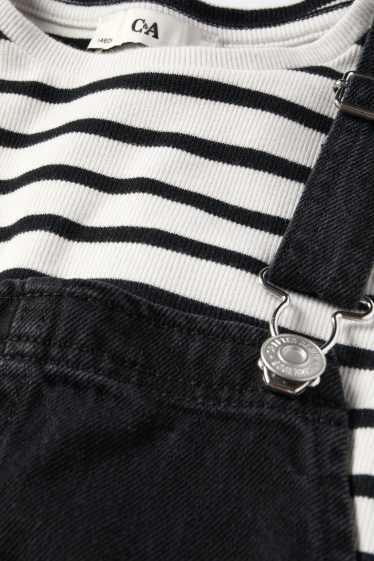 Kinderen: meisjes - Set - T-shirt en denim overgooier - 2 delig - zwart / wit