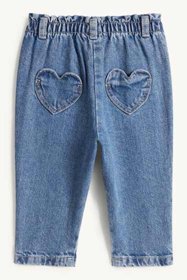 Baby: meisjes - Kers - babyspijkerbroek met gehaakte applicaties - jeansblauw