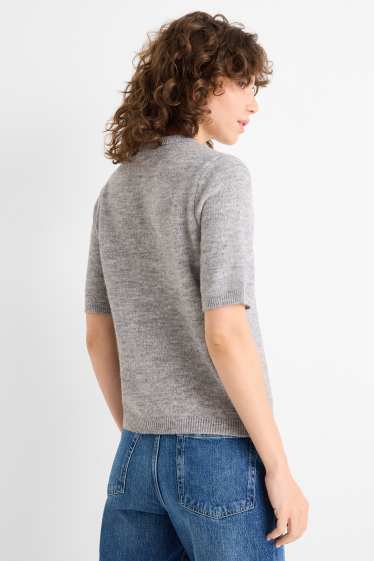 Kobiety - Sweter z dzianiny - z krótkim rękawem - szary-melanż