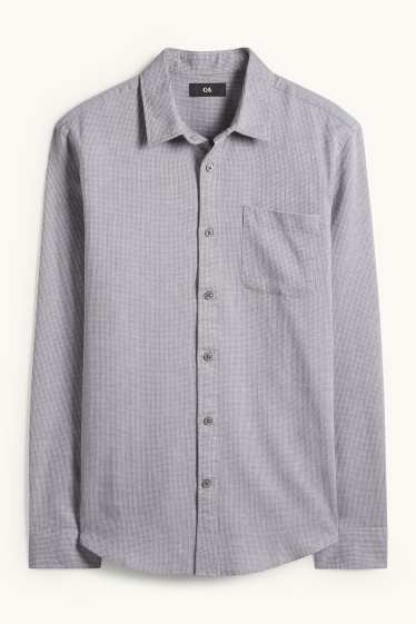 Hommes - Chemise - regular fit - col kent - finition texturée - gris