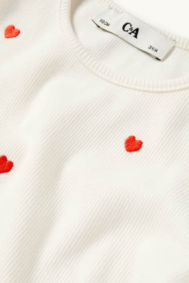 Bambine - Cuore - maglia a maniche corte - a coste - bianco crema