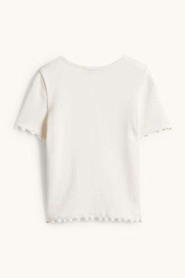 Bambine - Cuore - maglia a maniche corte - a coste - bianco crema