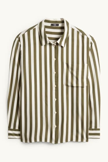 Dámské - Halenka - pruhovaná - tmavozelená / krémově bílá