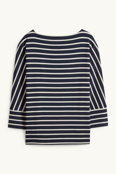 Femei - Tricou cu mânecă lungă - regular fit - cu dungi - albastru închis / alb