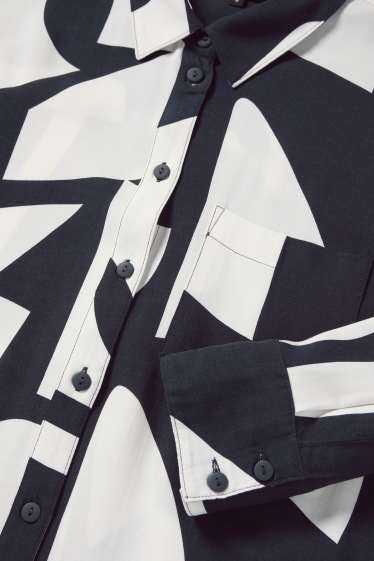 Damen - Viskose-Blusenkleid - gemustert - dunkelblau / weiß