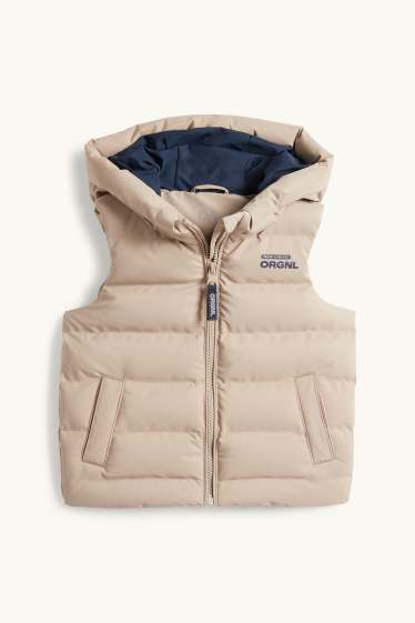 Děti - chlapci - Prošívaná vesta s kapucí - z vodoodpudivého materiálu - taupe