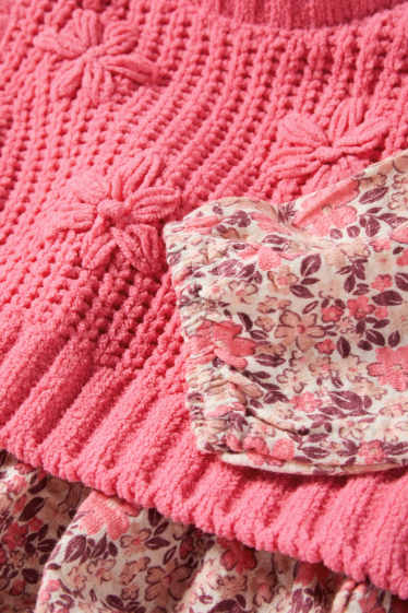 Enfants filles - Fleur - ensemble - robe et débardeur - 2 pièces - rose