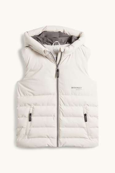 Copii - Băieți - Vestă matlasată cu glugă - rezistentă la apă - bej deschis