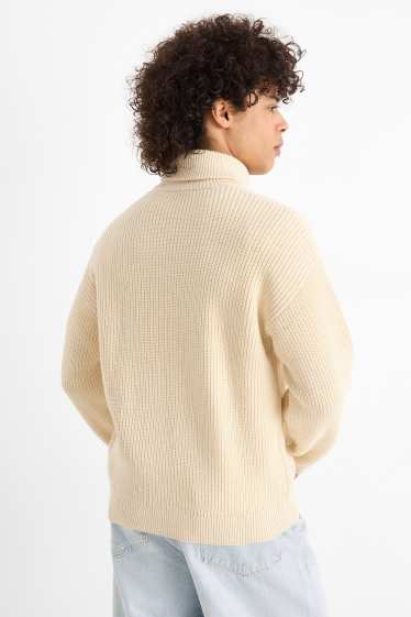 Hommes - Gilet en maille - finition côtelée - blanc crème