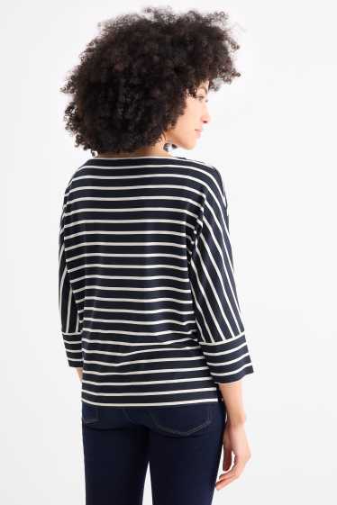 Femei - Tricou cu mânecă lungă - regular fit - cu dungi - albastru închis / alb