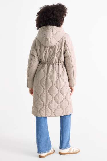 Femmes - Doudoune longue à capuche - beige