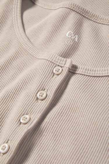 Damen - Henley-Shirt - Slim Fit - gerippt - beige