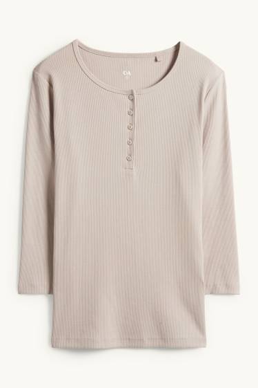 Damen - Henley-Shirt - Slim Fit - gerippt - beige
