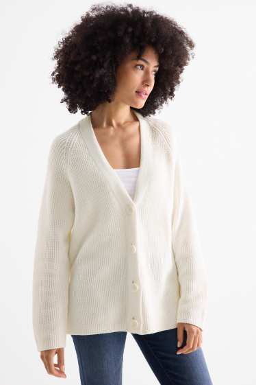 Dames - Gebreid vest - ribstof - wit