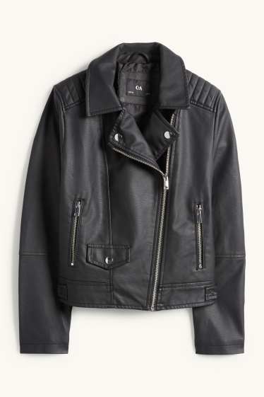 Enfants filles - Blouson motard - matière synthétique - noir