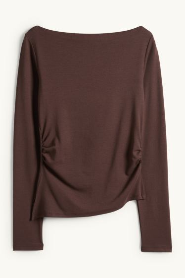 Dámské - Tričko s dlouhým rukávem - slim fit - tmavohnědá