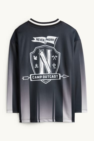 Kinderen: meisjes - Wednesday - longsleeve - gestreept - zwart