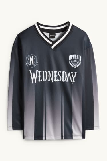 Kinderen: meisjes - Wednesday - longsleeve - gestreept - zwart