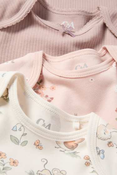Bébés filles - Lot de 3 - animaux et petites fleurs - bodys bébé - blanc crème