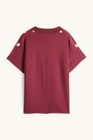 Dona - Samarreta de màniga curta - relaxed fit - de piquets - bordeus