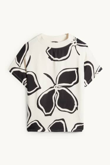 Donna - T-shirt - relaxed fit - a fiori - nero / beige