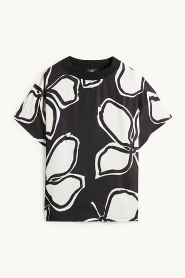 Donna - T-shirt - relaxed fit - a fiori - nero / beige