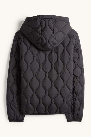 Dames - Gewatteerde jas met capuchon - zwart